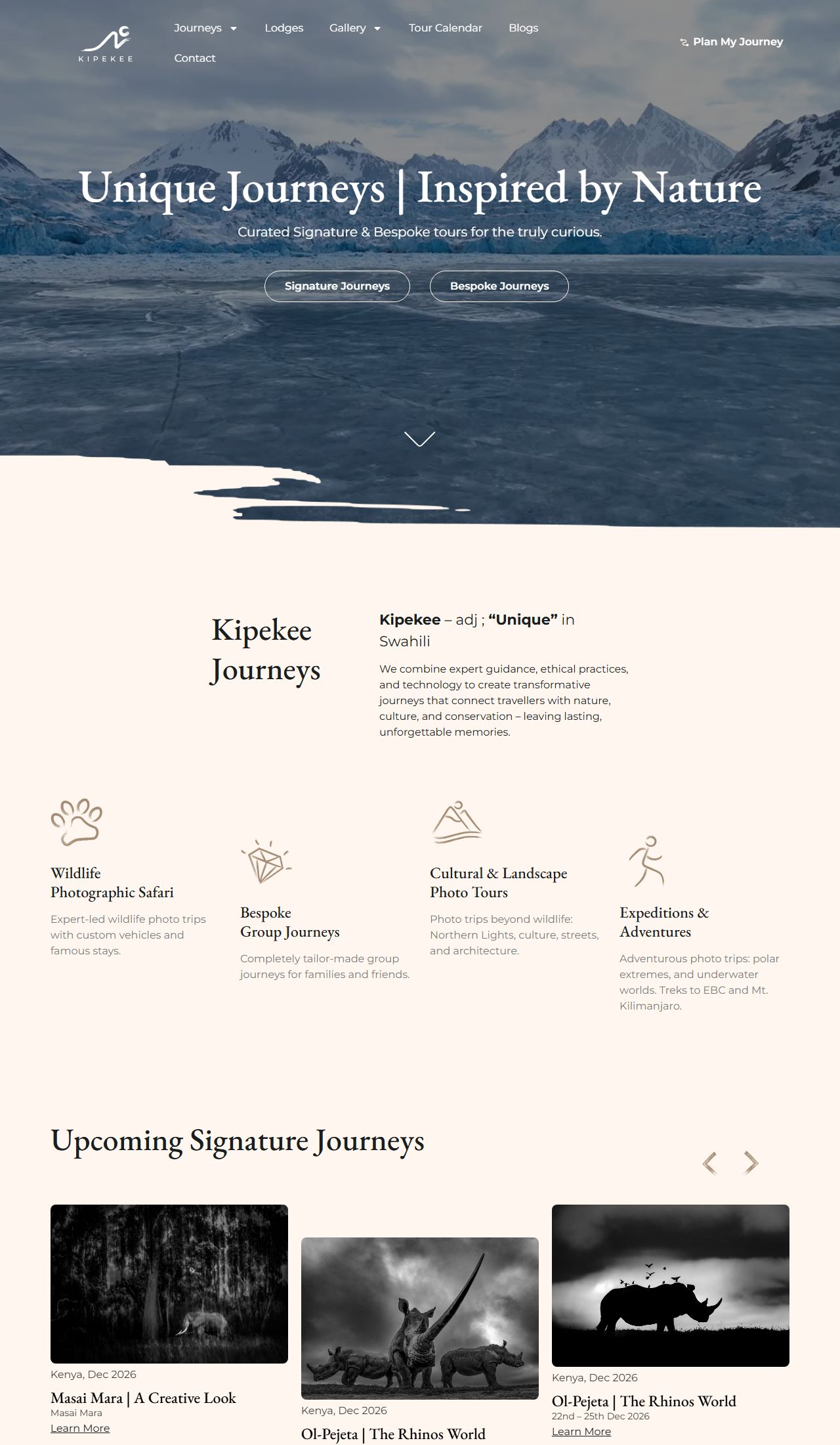 Kipekee Journeys website