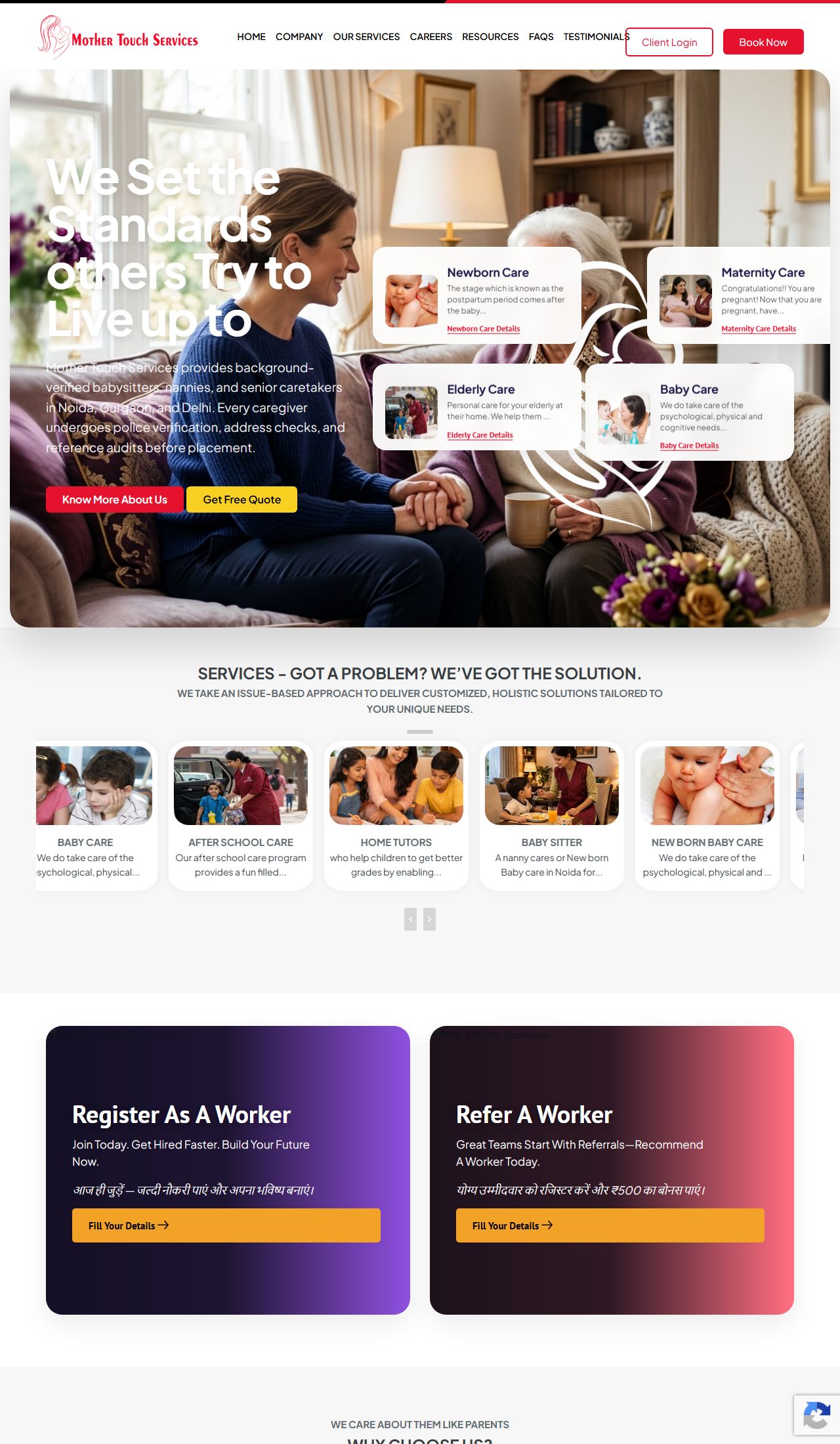 Mother Touch Services website